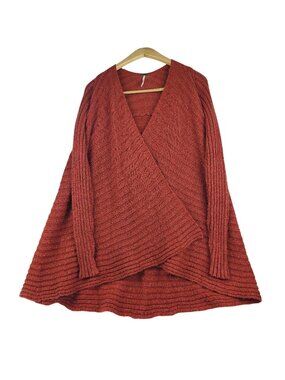 Free People Rust Orange Open Front Cardigan Chunky Knit Long Sleeve Woman XS